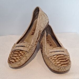 SAXON Tan Snakeskin Pattern Leather Loafers for Women